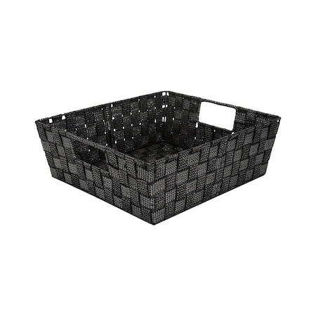 Simplify Shelf Storage Bin, Plastic, Black, 13 in H, 15 in W, 13 in L 26243-BLK-SILVER